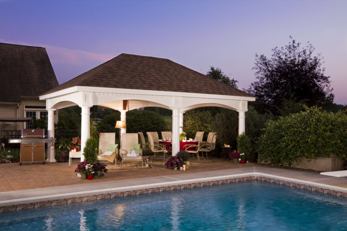 Hampton Vinyl Pavilion Hampton white vinyl pavilion built by Waterloo Structure in Parkesburg PA