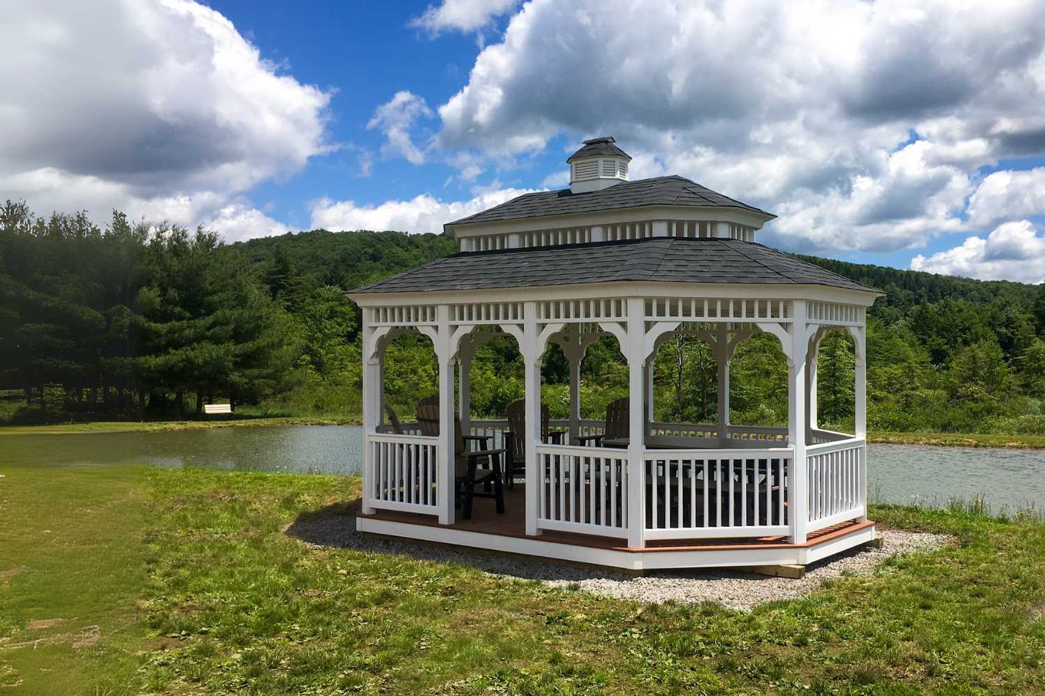 Vinyl oval gazebo for gatherings and weddings by Waterloo Structure in southeastern Pennsylvania