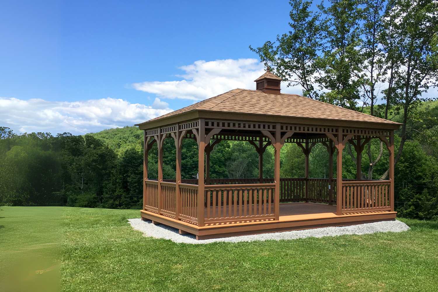 Wood rectangle gazebo for outdoor events by Waterloo Structure serving PA DE NJ MD